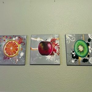 3 Piece Canvas Original Art Painting Modern Fruits Home Wall Decor - 12 x 12